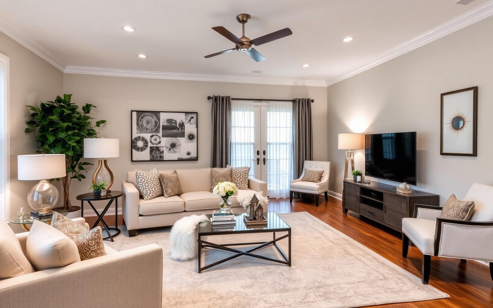 Professionally staged living room prepared for sale